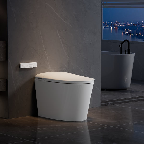 Bazyths Smart Toilet with Built-in Tank & Bidet, Auto Open/Close, Foot Touch Flush, Dryer, Heated Seat, Dual Flushes, Elongated One-Piece Design, ZYR1